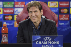 ROME, ITALY - SEPTEMBER 15: Coach of AS Roma Rudi Garcia attends a press confererence on September 15, 2015 in Rome, Italy. (Photo by Luciano Rossi/AS Roma via Getty Images)