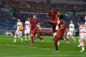 ROME, ITALY - JANUARY 09: Antonio Rudiger of AS Roma scores a goal during the Serie A match between AS Roma and AC Milan at Stadio Olimpico on January 9, 2016 in Rome, Italy. (Photo by Luciano Rossi/AS Roma via Getty Images)