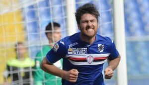 epa04994713 Sampdoria's defender Ervin Zukanovic jubilates after scoring the first goal during the Italian Serie A soccer match UC Sampdoria vs Hellas Verona at Luigi Ferraris stadium in Genoa, Italy, 25 october 2015. EPA/LUCA ZENNARO