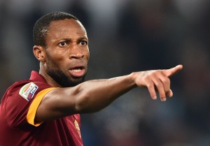 Roma's midfielder from Mali Seydou Keita reacts during the Italian Serie A football match between AS Roma and Empoli on January 31, 2015 at the Olympic stadium in Rome. AFP PHOTO / GABRIEL BOUYS (Photo credit should read GABRIEL BOUYS/AFP/Getty Images)