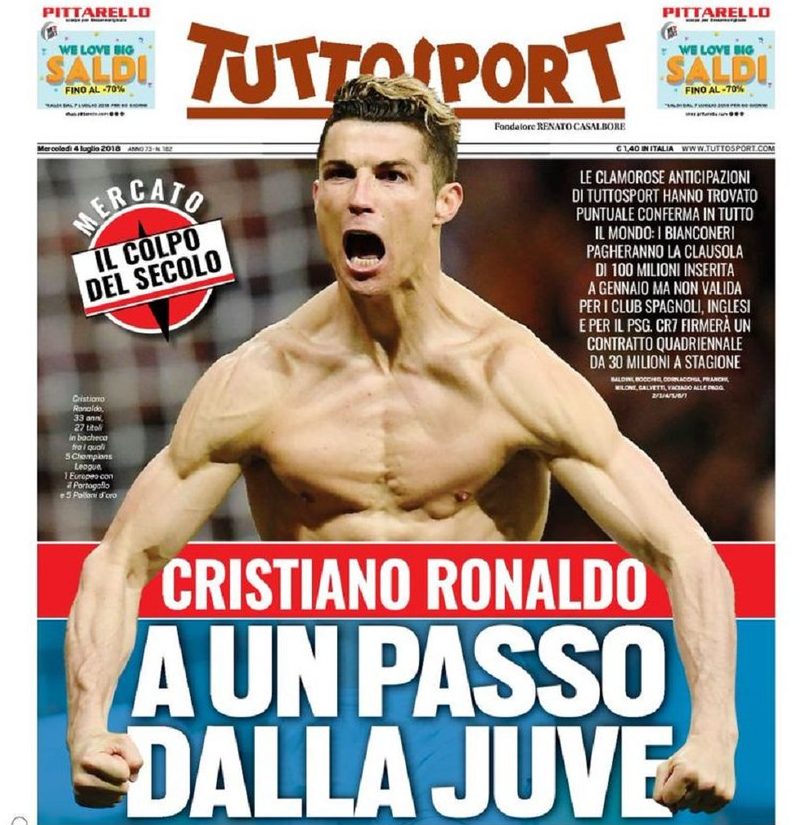 Risultati immagini per tuttosport ronaldo