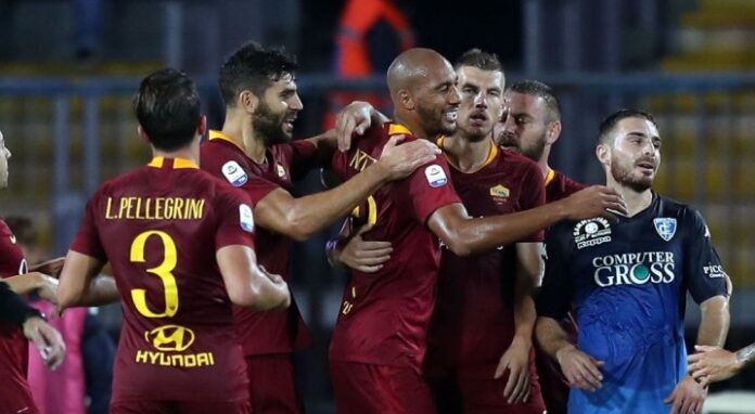 empoli-roma abbraccio