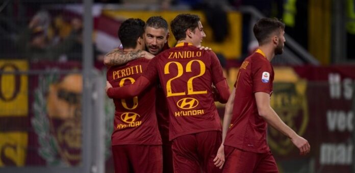 roma abbraccio zaniolo perotti kolarov